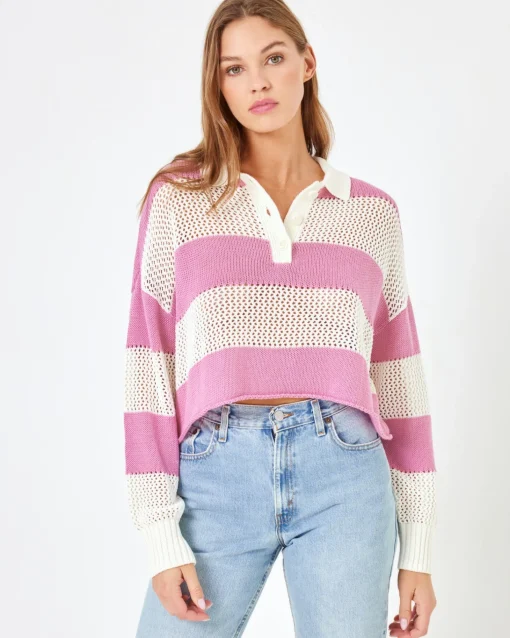 LSPACE X Anthropologie Rugby Sweater - Pink Lady
